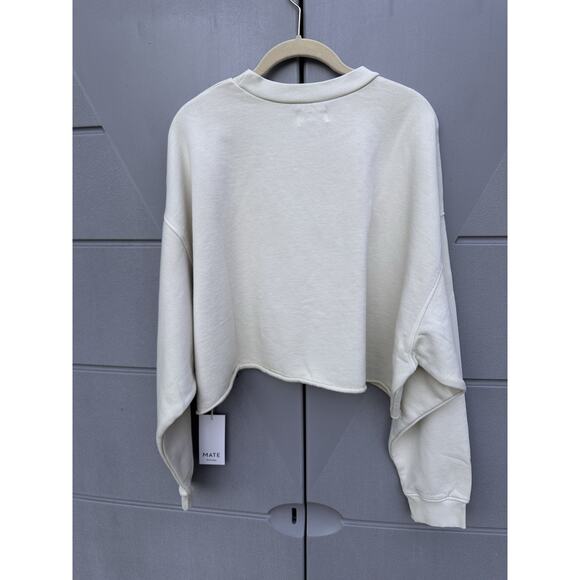 MATE The Label Organic Fleece Cropped Vintage Sweatshirt Bone Sz XL Athleisure - Picture 10 of 11